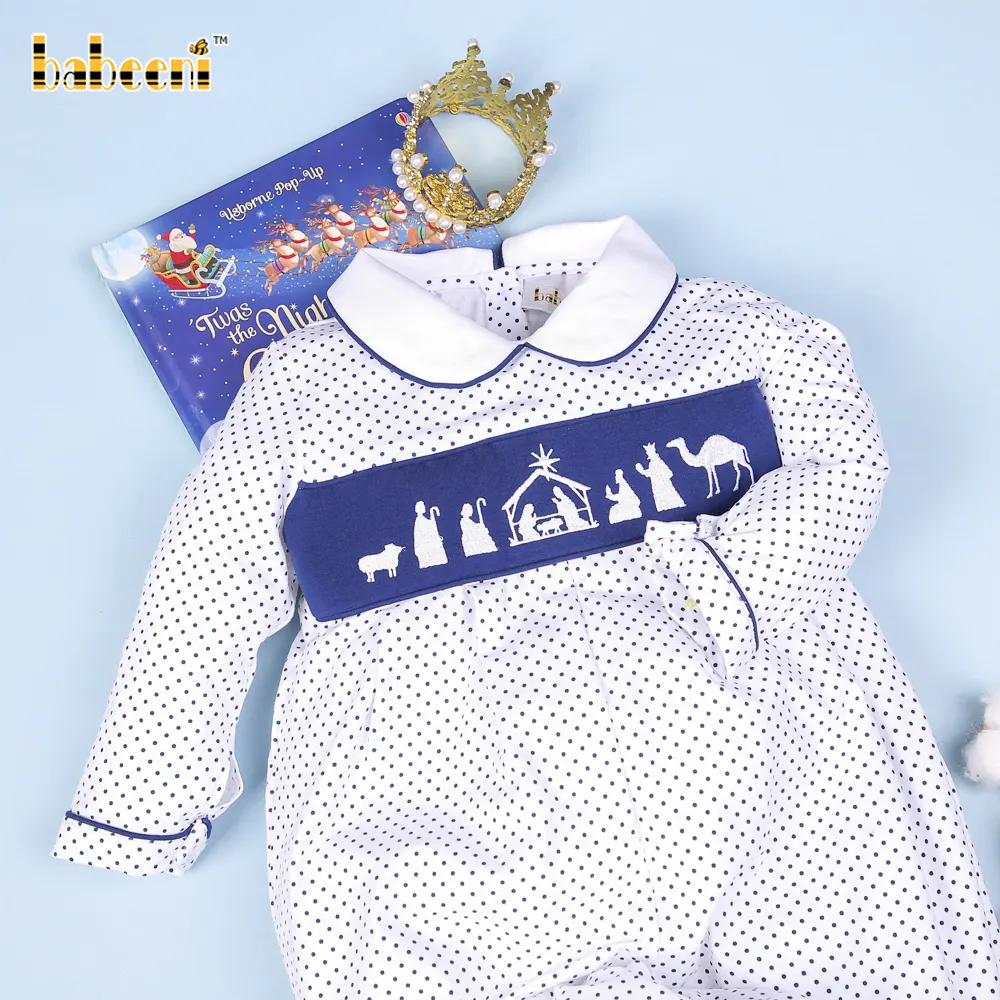 Nativity scene embroidery boy long bubble ODM OEM wholesale smocked children boy clothing - BB2791