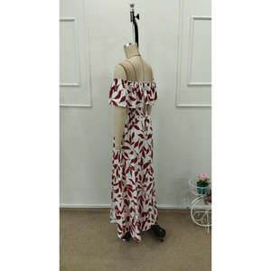Women's Madonna Neckline, <b>Elasticated</b> Bust, Slit, Long Patterned Supreme <b>Dress</b>, 36142 - Red - Product Image 4