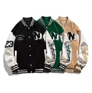 Veste universitaire vierge de créateur OEM avec logo personnalisé pour hommes veste universitaire pour hommes Streetwear avec écusson en chenille veste universitaire Letterman de baseball en cuir - Product Image 1