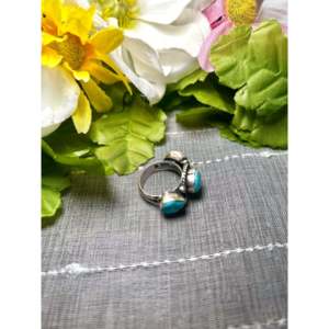 Navajo Handmade White Water Turquoise Sterling <b>Silver</b> Boho <b>Statement</b> <b>Ring</b> Size 8 Bezel Setting Gemstone Inlay for Everyday Wear - Product Image 4