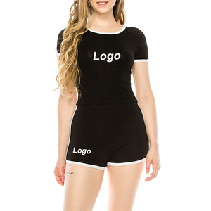 Conjunto de pantalones cortos de dos piezas de manga corta informales para mujer con logotipo personalizado OEM 2022 Top corto extragrande de verano de talla grande - Product Image 5