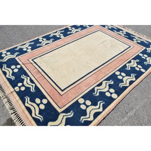 Alfombra de 6.3x8.8 pies, Alfombra Turca Vintage, Alfombra a Cuadros Azul - Product Image 4