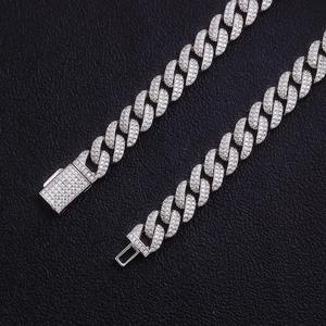 Collar de cadena cubana personalizado de 10 mm, plata 925, moissanita, dos hileras de piedras, estilo hip hop rap, joyería de regalo - Product Image 3