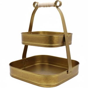 Bandeja de Servicio de Metal de Hierro con Recubrimiento en Polvo Verde de 3 Niveles de Diseño Moderno con Mango de Madera y Base Redonda Negra en el Centro - Product Image 5