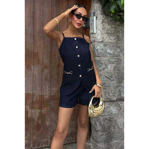 Conjunto de Top Corto y Pantalones Cortos Vaqueros con Botones y Accesorios Dorados 10173 con Elementos de Moda - Product Image 2