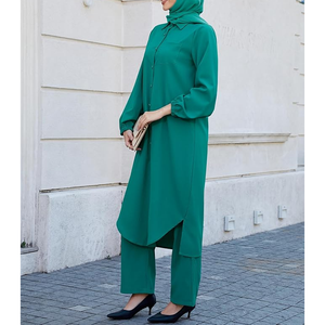 <b>Women's</b> Modest <b>3</b> <b>piece</b> <b>Suit</b> Elegant Lightweight Nida Fabric Open Abaya Solid Pattern Delicate Embroidery Natural Waistline - Product Image 4