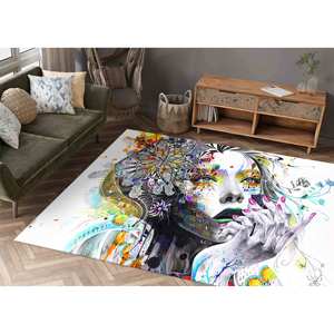 Alfombra con Retrato de Mujer Abstracta: Decoración Artística Moderna y Colorida, Alfombra Impresa, con Pelo Suave - Product Image 2