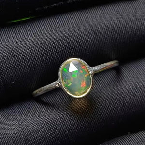 แหวนกรอบดี1.15กรัมโอปอลเอธิโอเปียนหลังแบนอัญมณี925เงินสเตอร์ลิงสำหรับวันครบรอบหรือของขวัญ - Product Image 1