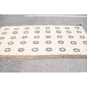 Alfombra turca Vintage geométrica de lana blanca tradicional, diseño de retazos rectangulares de área grande para pasillo, Alfombra de habitación de látex X de 4,6' - Product Image 3