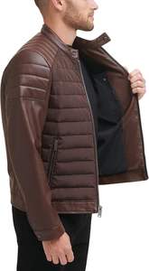 Wholesale Rate Men Mixed Media Faux <b>Genuine</b> Leather Puffer Motocros Racer Jacket Jacket Custom Service Available - Product Image 5