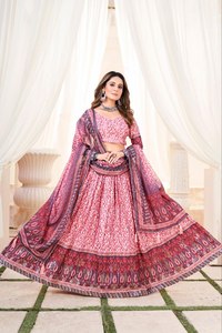Lehenga choli คอลเล็คชั่นที่มีคุณภาพระดับพรีเมี่ยมเครื่องแต่งกายงานแต่งงานสีชมพูมีสไตล์สำหรับผู้หญิง - Product Image 5