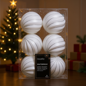 Ensemble de 6 boules de Noël en plastique blanc d'hiver Kaemingk 26077 pour décorations festives - Product Image 3