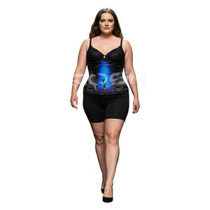 Corsé de satén negro con varillas de acero, estilo Waspie, con estampado de mano de zombi azul, de calidad premium, para Halloween y Cosplay - Product Image 1