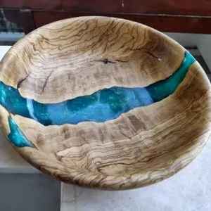 Cuenco de madera Resina y cuenco decorativo de madera Madera y resina epoxi Servir fruta y ensalada Vajilla Hotelería Vajilla Cuenco hecho a mano - Product Image 2