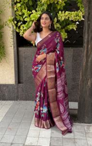 Meilleure vente Saree imprimé de tissage de soie Dola doux et élégant pour un port confortable lors des fêtes et des mariages - Product Image 4