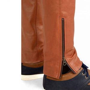 Hot Selling <b>Men</b> Genuine <b>Leather</b> Pants Stylish Slim Fit <b>Trousers</b> Factory Cheap Rate Plain Dyed with Logo on Waist - Product Image 5