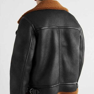 Veste en fourrure classique pour homme, style motard, imperméable, col à capuche, légère, décontractée, en cuir véritable, état neuf, pour homme - Product Image 5