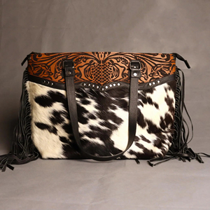 Sac à bandoulière en cuir véritable de vachette à poils, style dernier cri, fait main, orné de motifs western, pour femme, usage quotidien, sacoche de transport - Product Image 1