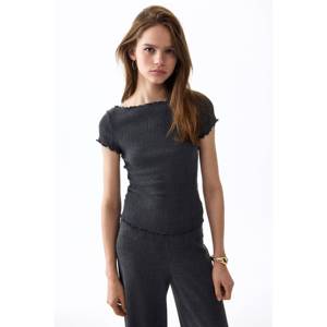 Blusa Vintage de Jersey Floral Arrugado con Cuello Barco y Volantes, Estilo Casual Holgado para Primavera, Verano y Otoño con Logo - Product Image 1