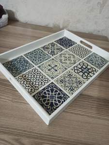 Bandeja de Servicio Rectangular de Madera Azul al Mejor Precio, Plato de MDF para Mesa de Centro, Cocina, Comida, Bebidas, Desayuno, Otomana, Proveedor de MDF para Hoteles - Product Image 4