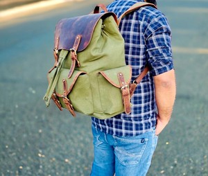 Leather Canvas Luxury Eco-Friendly Lightweight <b>Backpack</b> Large Capacity Outdoor Travel School Laptop Rucksack Factory LCBP-0128 - Product Image 5