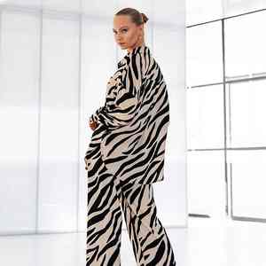 Vêtements de bureau imprimés vintage, pantalons longs, costume décontracté pour femmes, pantalons amples à jambes larges, tenues, ensemble pantalon taille moyenne pour femmes, printemps et été, nouveau - Product Image 6