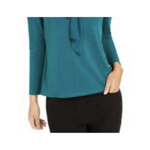 Camicetta da donna Charter Club verde scuro in popeline intrecciato con laccetti, taglie forti, elegante e formale per primavera/estate, disponibile fino alla taglia XL - Product Image 3