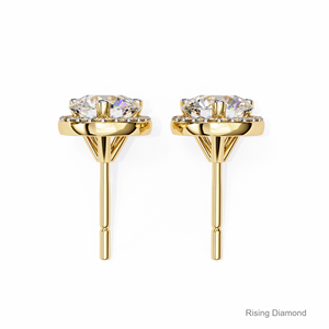 Pendientes de Halo de diamante cultivado en laboratorio de corte redondo de 1,1 quilates Regalo de aniversario de oro amarillo certificado CVD - Product Image 4