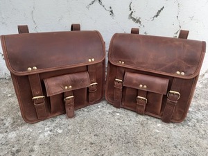 Sillín de cuero para motocicleta, alforjas marrones, alforjas, 2 bolsas laterales de búfalo - Product Image 3