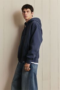 Sweat à capuche homme bleu marine surdimensionné coupe baggy avec fermeture éclair et cordon de serrage Sweat à manches longues en coton polyester Poche latérale diagonale Hiver - Product Image 4