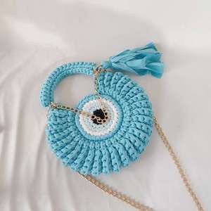 Bolso de mano de ganchillo nuevo, hecho a mano, de poliéster tejido, de gran capacidad, con diseño de monstruo de ojos grandes, cierre abierto, estilo urbano sencillo, con cadena de borlas trenzadas - Product Image 4