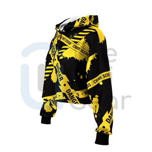 Sudaderas con capucha para hombre y mujer más vendidas para invierno Casual Danger Print Drawstring Hoodie Fashion Ladies Crop Top - Product Image 2