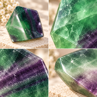 Pierre de poche en fluorite polie de 5 cm, forme libre, vert et violet, pierre naturelle de guérison, décoration d'intérieur, cadeau pour les amateurs de cristaux