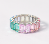 Regenboog Saffier Band Emeralds Cut Lab Multi Saffier Eternity Band 92.5 Sterling Zilver Stapelring Black Friday Sale