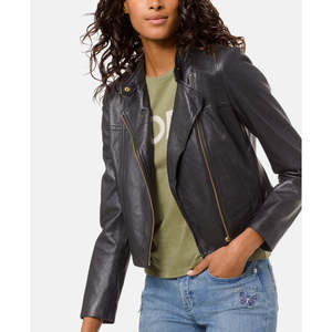 Giacca Moto Reversibile in Pelle da Donna Michael Kors Nera Taglia Petite Medium, Capospalla Autunnale con Frange e Applicazioni, Stile Bomber - Product Image 1