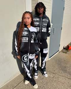 Sweats à capuche zippés avec impression brodée à l'acide, jogging et pantalon de jogging évasé et empilé, ensemble pantalon de survêtement et sweat à capuche - Product Image 6