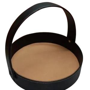 Wholesale Black Faux Leather Round <b>Hamper</b> Basket With Handle Modern Gift Decorative Kitchen Accessory In Excellent Price - Product Image 1