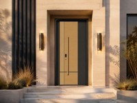 Porte d'entrée double haut de gamme en aluminium moulé, design moderne bronze métallique, cercles concentriques, isolation phonique et thermique