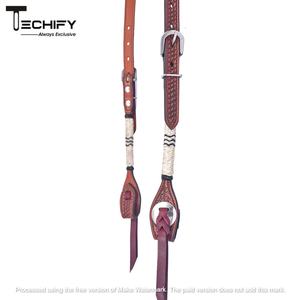 Cabezada de cuero occidental hecha a mano con trenzado de cuero crudo, accesorios para caballos - Product Image 5