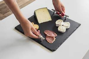 Plateau de service carré noir personnalisé planche à fromages assiette en <span class=keywords><strong>ardoise</strong></span> avec poignées - Product Image 3