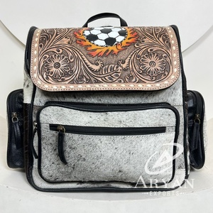 Fashionable Trendy Design Hand Tooled Cowhide Multifunctional Diaper <b>Bag</b> High Quality Concealed Carry Travel <b>Backpack</b> for Unisex - Product Image 1