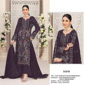 Georgette de renard lourd avec broderie multi-fils et travail manuel avec fond en soie Stanton et costume dupatta pour femme - Product Image 3