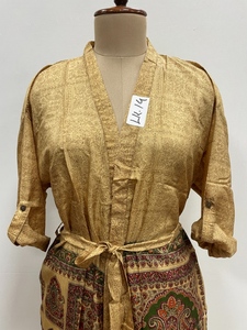 Bata de seda tipo kimono para mujer, estilo indio vintage reciclado, para verano, bata de maternidad, bata de novia, cuello en V, cierre con cordón - Product Image 3