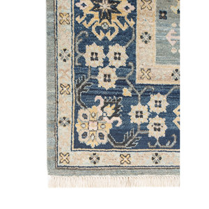 พรมขนสัตว์ถักมือ Erbe Blue รุ่น AKWL-1698 ลายเรขาคณิตสี่เหลี่ยมผืนผ้า สำหรับตกแต่งห้องนั่งเล่น ขนาด 9x12 ฟุต - Product Image 4