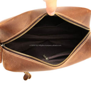 Vente en gros de sac organisateur de maquillage multi-usages en cuir véritable avec logo personnalisé pratique portable quotidien fermeture éclair de stockage cosmétique pour - Product Image 4
