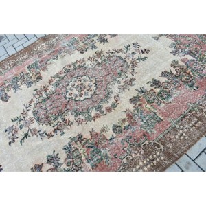 6.4x9.6 ft Vintage Large Rug, <b>Brown</b> Red Turkish Persian <b>Wool</b> Rug - Product Image 5