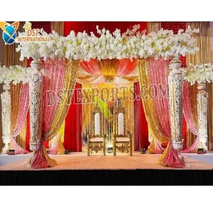 특별 남아시아 결혼식 Mandap 정액 무대 디럭스 디자인 품위있는 테마 웨딩 Mandap 매력적인 웨딩 화이트 골든 Mandaps