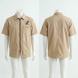 Chaqueta de Barbero para Hombre, Premium, 220 GSM, Sarga de Polialgodón, Lavanda, Manga Corta, Cierre Frontal con Cremallera, Logotipo Bordado, Uniforme - Product Image 5