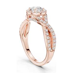 Anillo de Compromiso con Halo de Diamantes de Laboratorio de Corte Brillante Redondo de 0.19 CT, Claridad VVS-VS EF, Oro de 18K, 14K, 10K y Plata 925, Color Rosa - Product Image 1