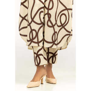 Conjunto Casual para Mujer, Color Beige, Estampado Ondulado, Top de Manga Media y Pantalón, Talla XS/XS, Tela Crepé, para Primavera/Verano - Product Image 6